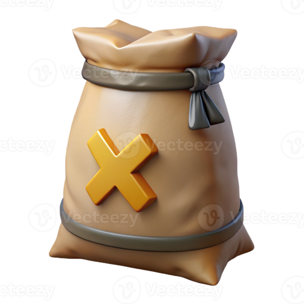 3D Render Sack Bag with X Mark Illustration png