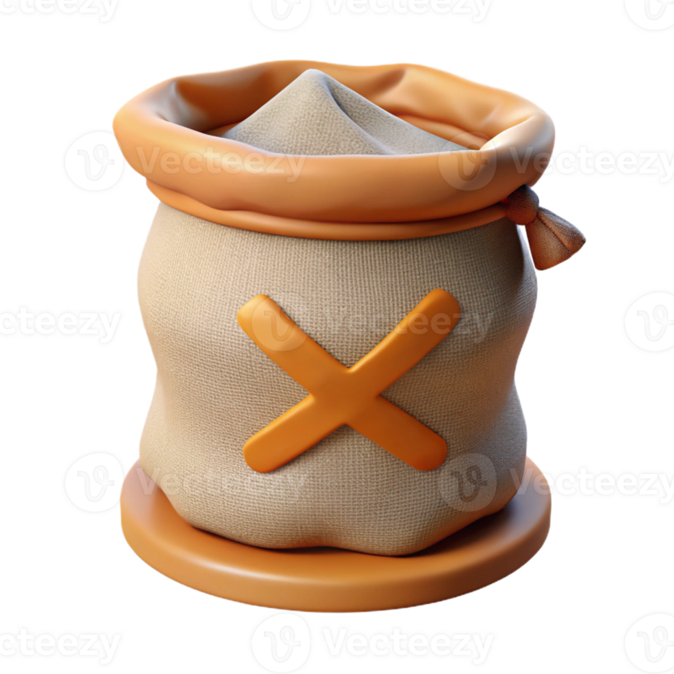 3D Render Sack Bag Illustration, Orange and Beige png