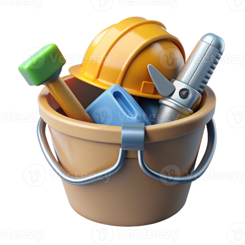 3D Render Bucket of Tools Illustration png