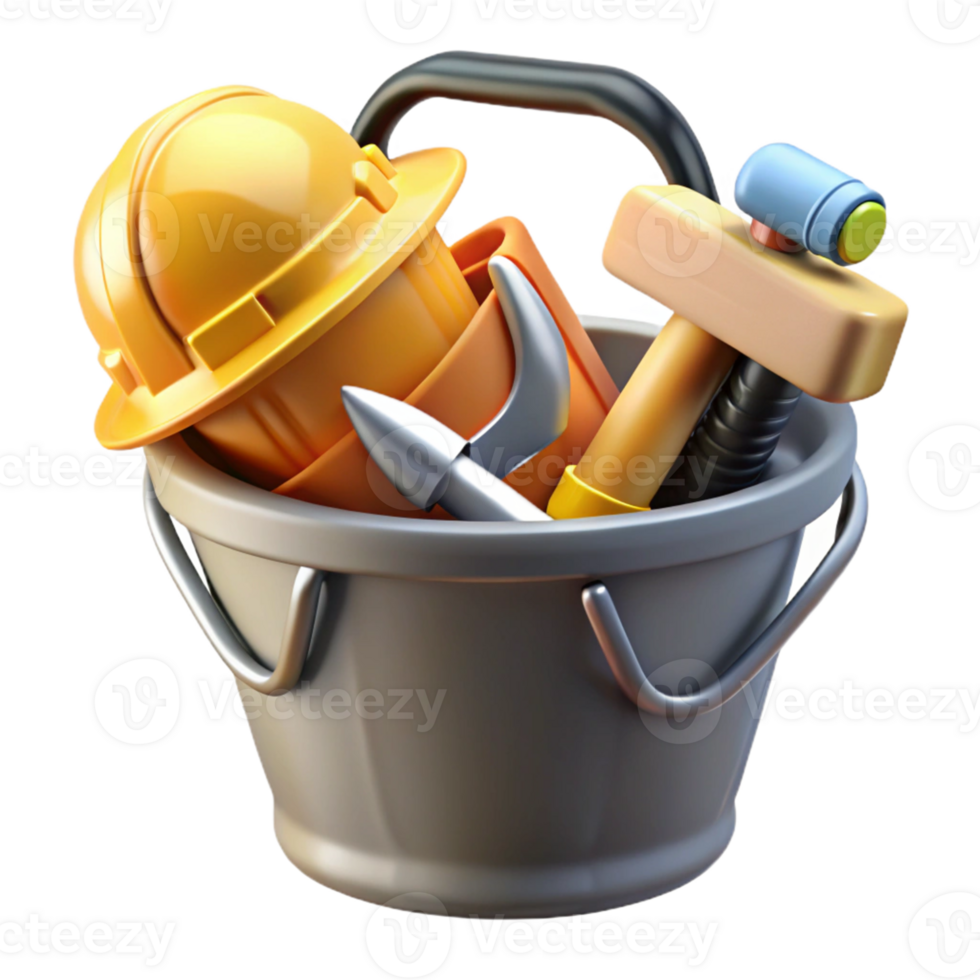 3D Illustration Construction Tools in Bucket png