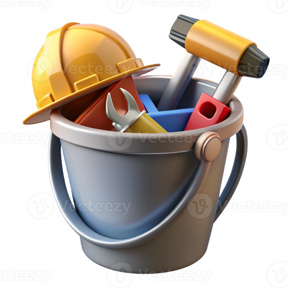 3D Illustration of Tools in Bucket png