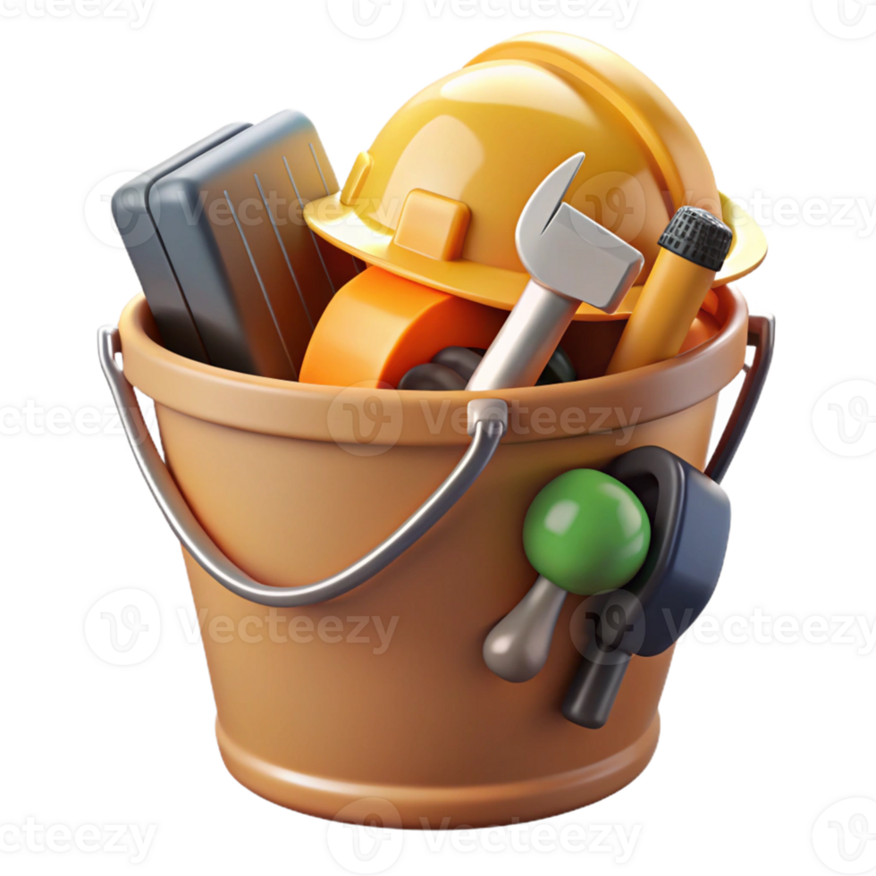 3D Render of Construction Tools in Bucket png