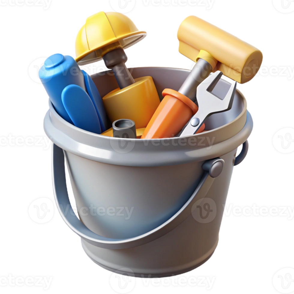 3D Render of Tools in a Bucket png
