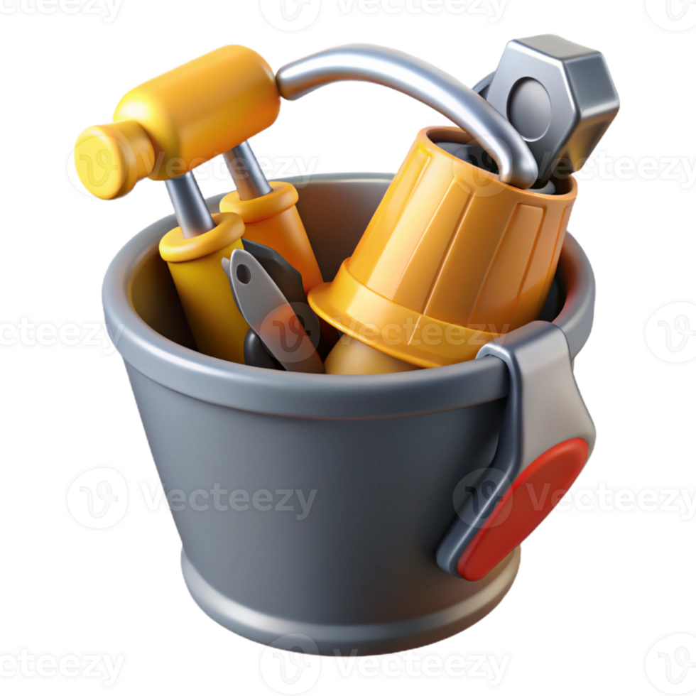 3D Render of Tools in a Bucket png