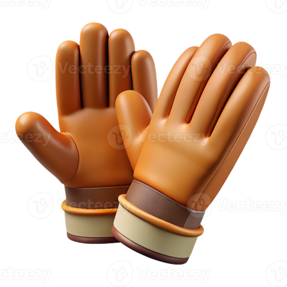 3D Render of Orange Leather Gloves png