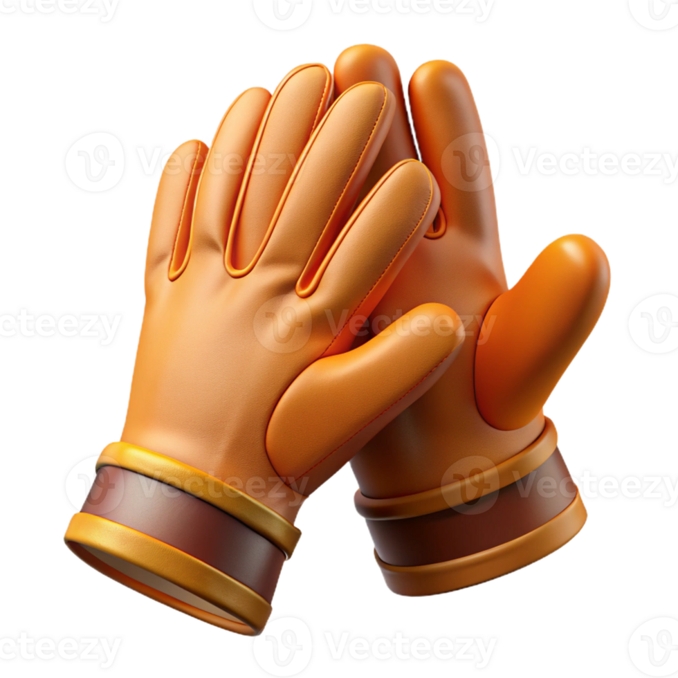 3D Render Orange Leather Gloves png