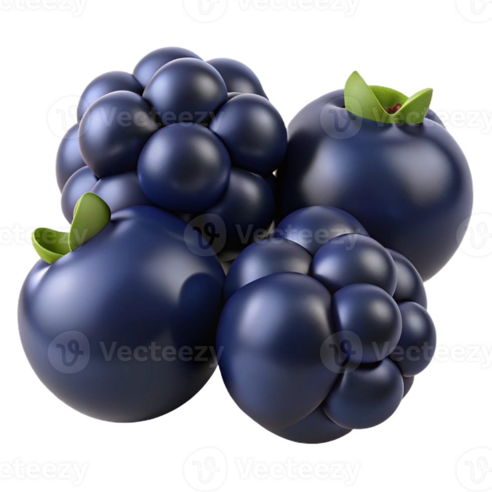 3D Render of Blueberries and Blackberries png