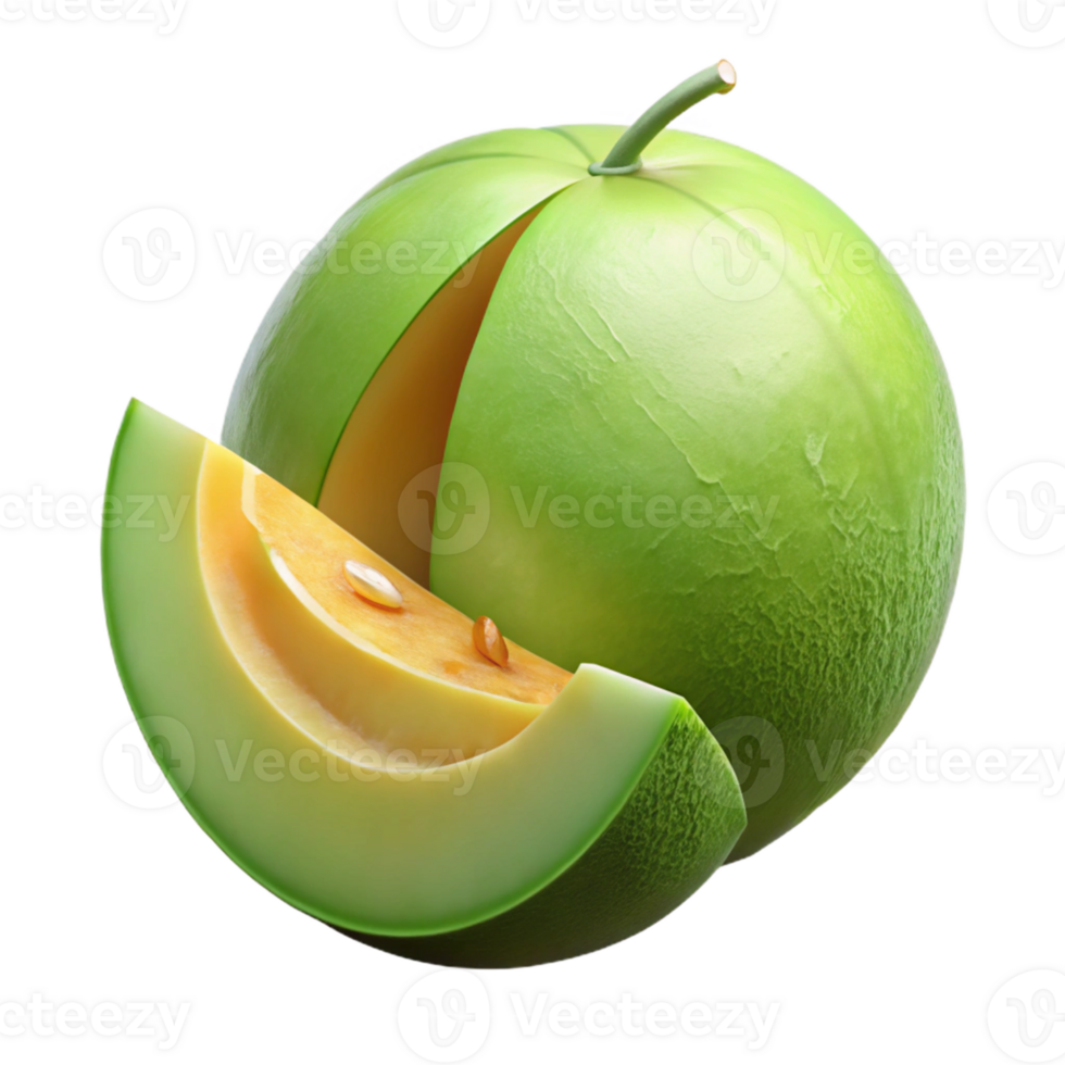 Green Melon 3D Render, Sliced Fruit Illustration png