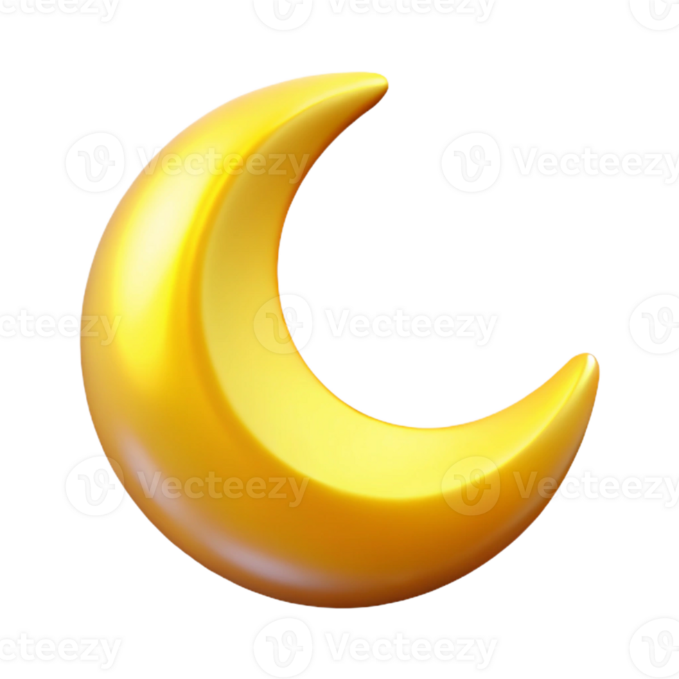 Golden Crescent Moon 3D Render png