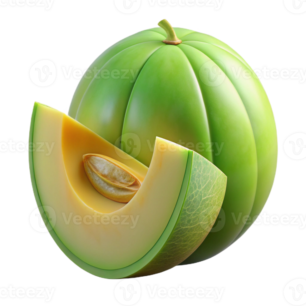 3D Render Green Melon Half Slice png