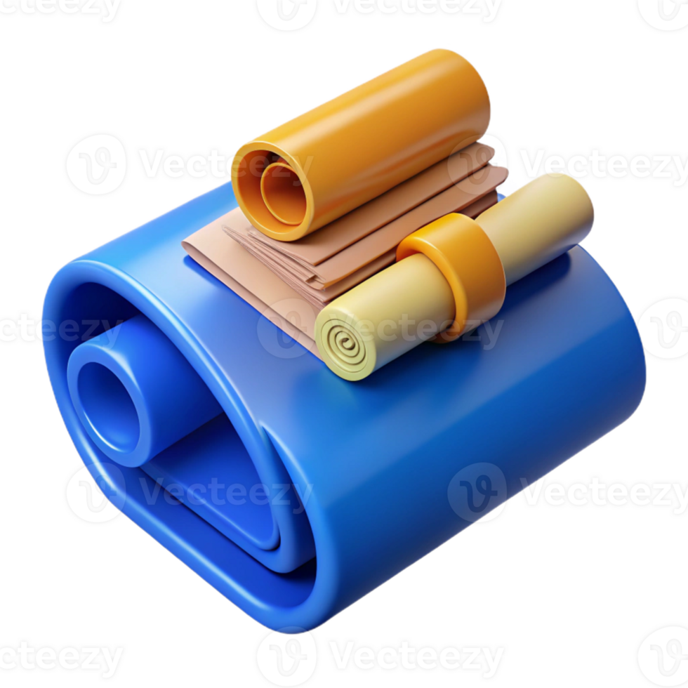 3D Render of Rolled Documents on Blue Background png