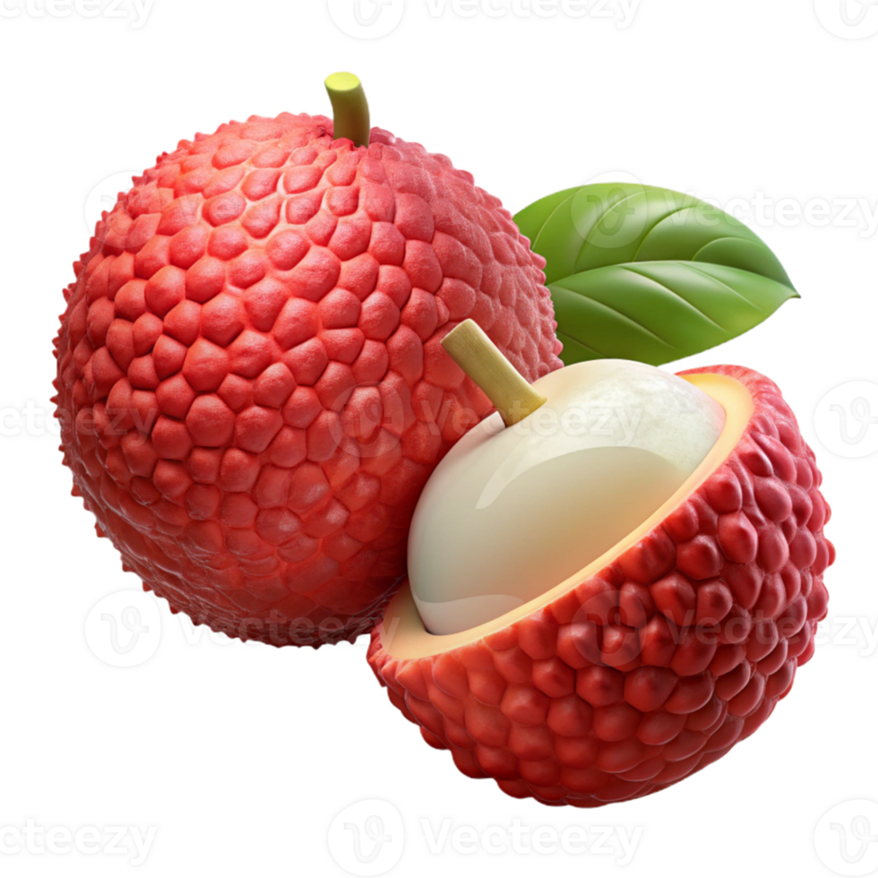 3D Lychee Illustration Red Fruit, Tropical Food png