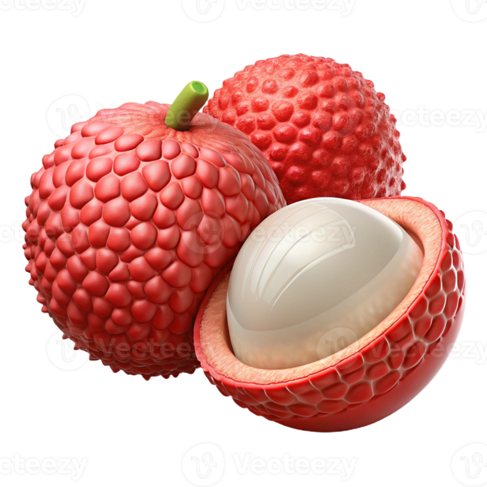 3D Lychee Illustration Red Fruit png