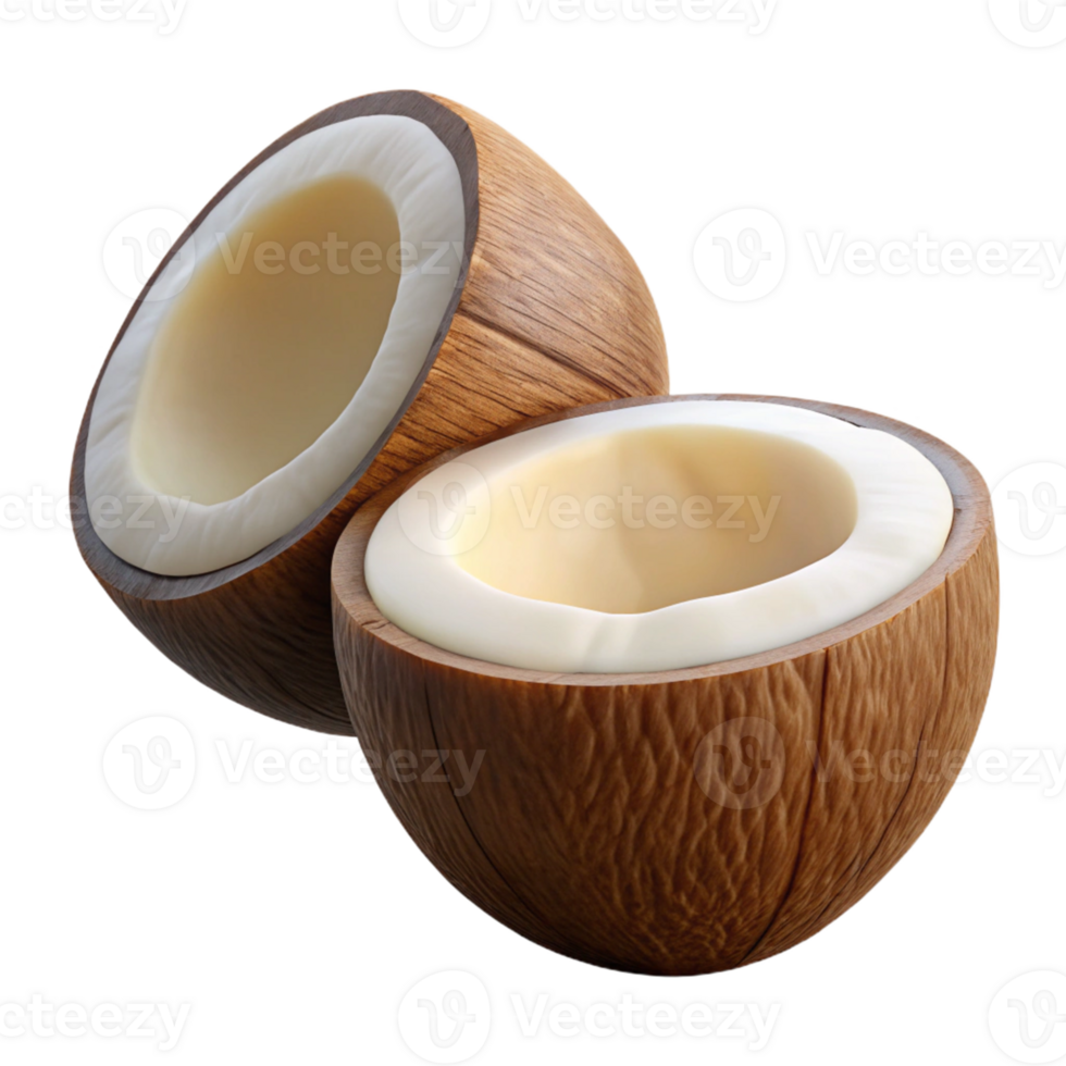 3D Render of Two Halved Coconuts png