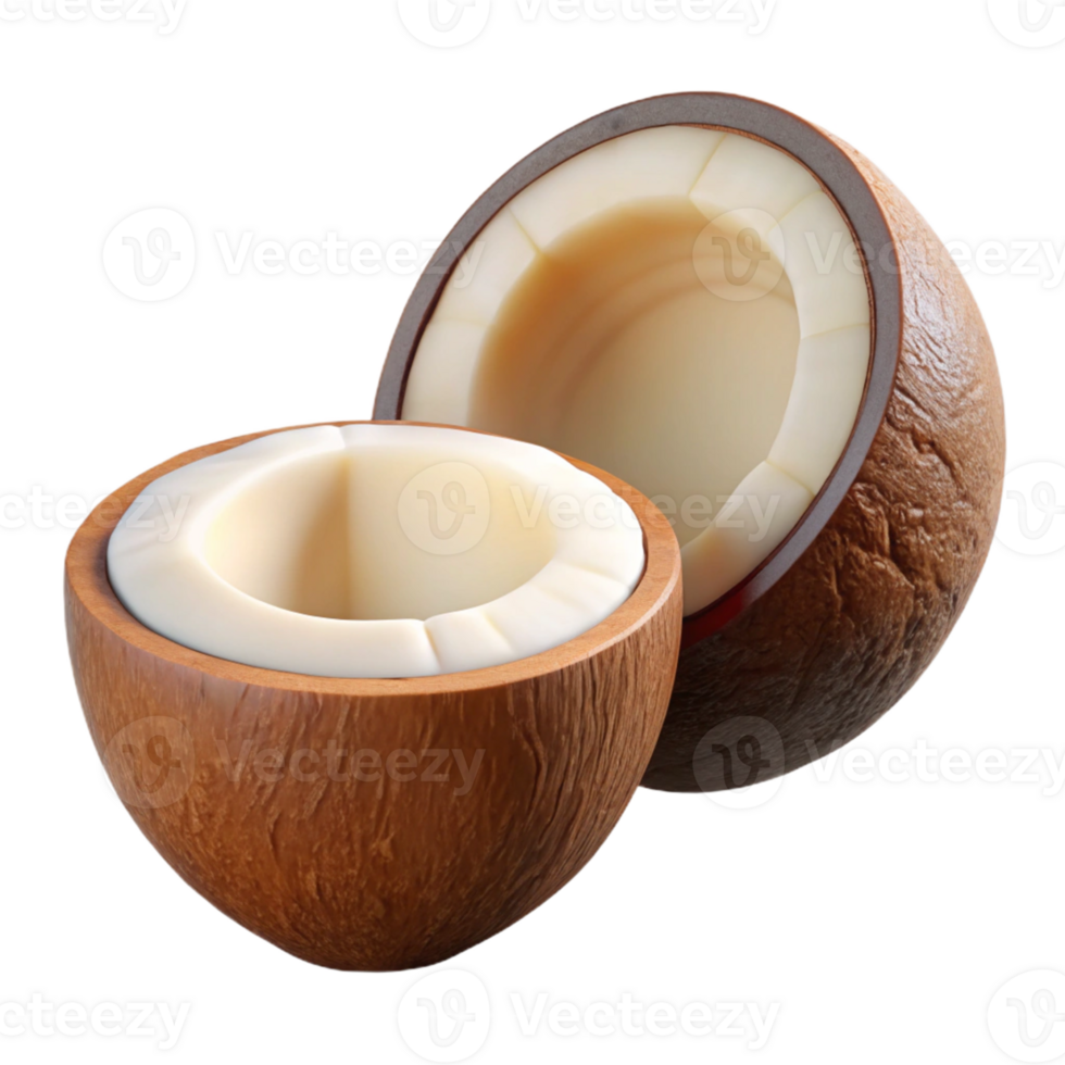 Realistic 3D Render of a Coconut Halved png