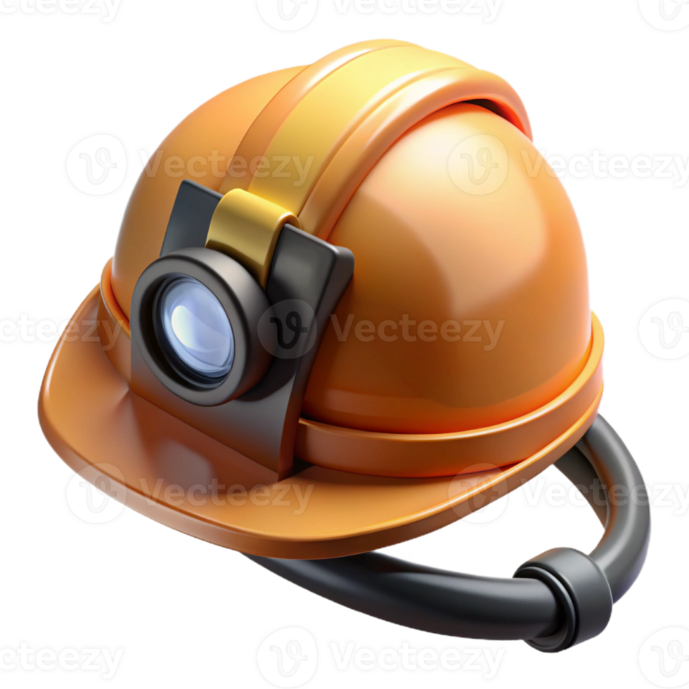 3D Render Orange Mining Helmet with Headlamp png