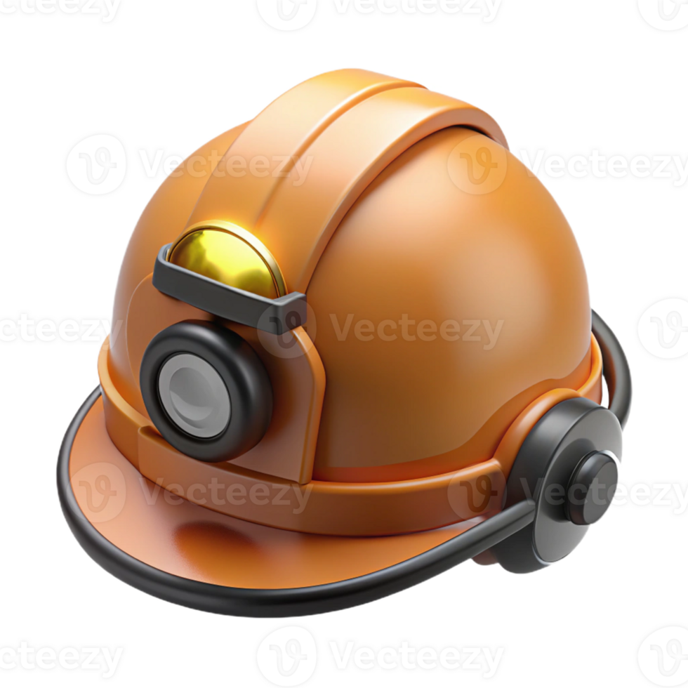 3D Render Orange Hard Hat with Headset png