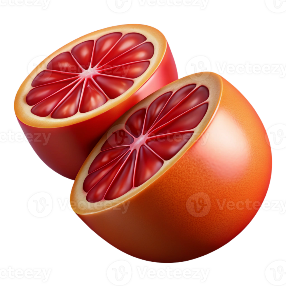3D Illustration of Juicy Red Grapefruit Halves png