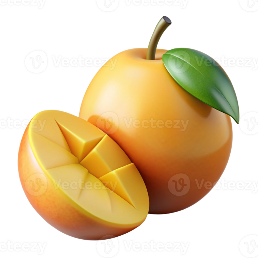 3D Render of a Mango Sliced Open png