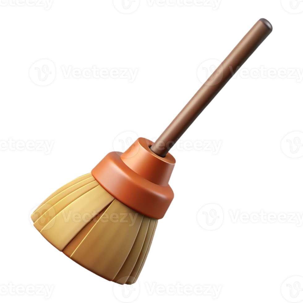 3D Broom Illustration Wooden Handle Cleaning Tool png