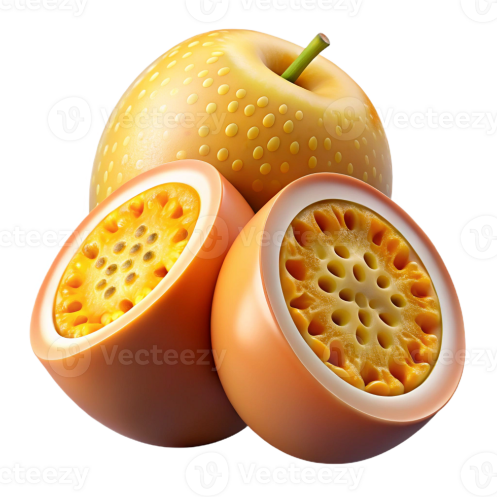 3D Render Passion Fruit and Apple Fusion png