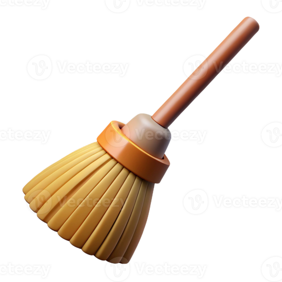 3D Broom Illustration, Cleaning Tool Render png