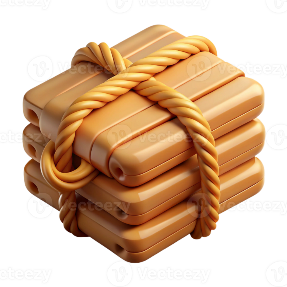 3D Render Stacked Blocks Tied with Rope png