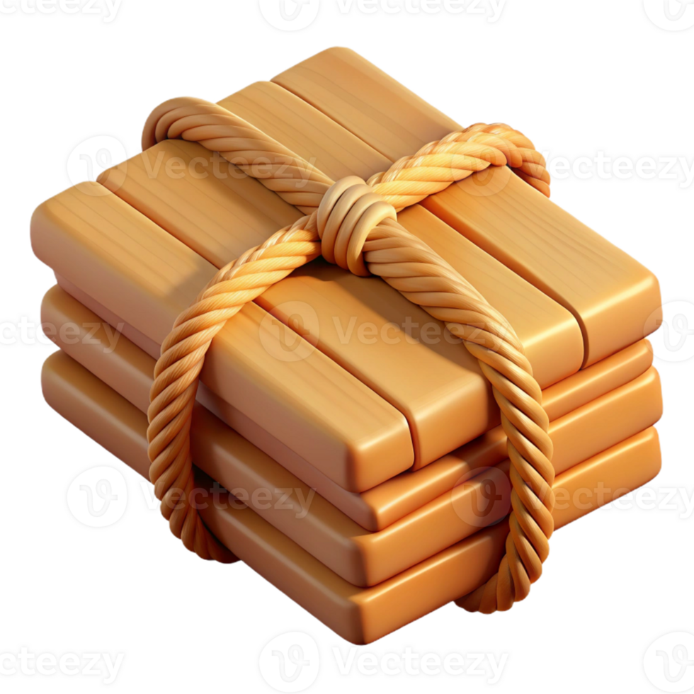3D Render Wooden Stack Bound by Rope png