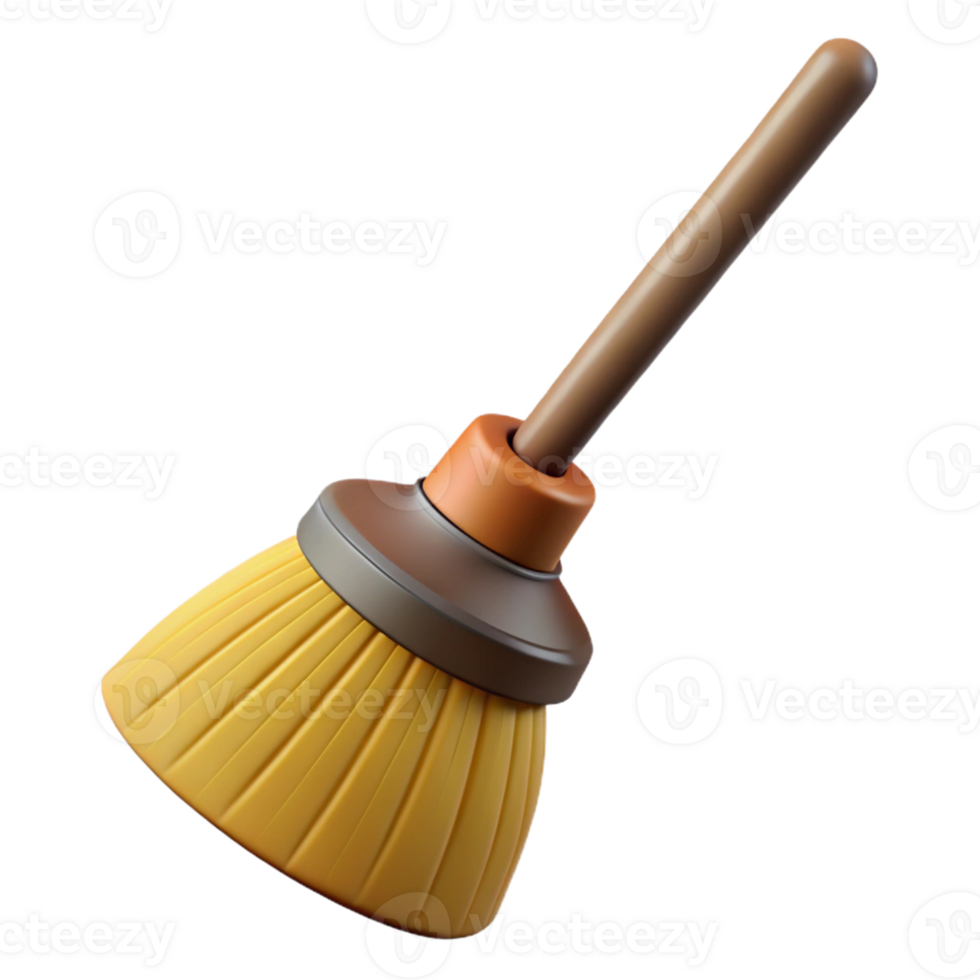 3D Broom Render Yellow Bristles Brown Handle png