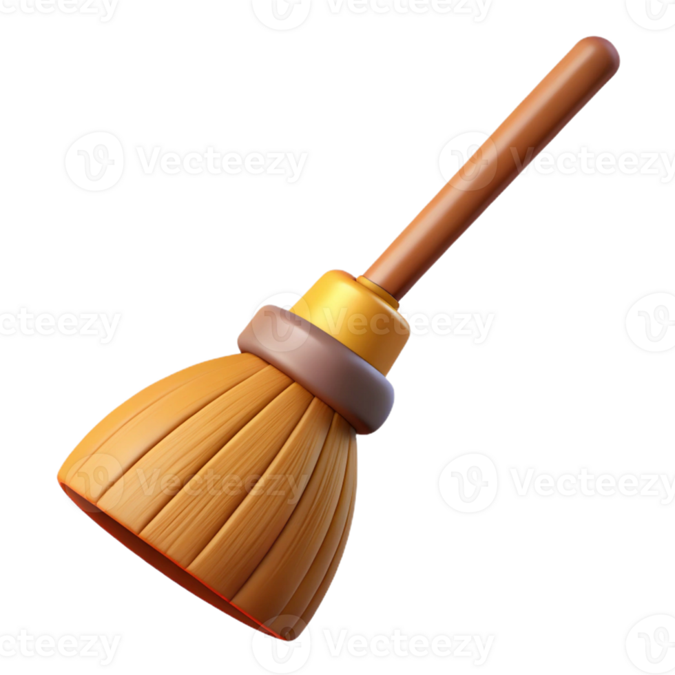 3D Broom Illustration, Wooden Cleaning Tool png