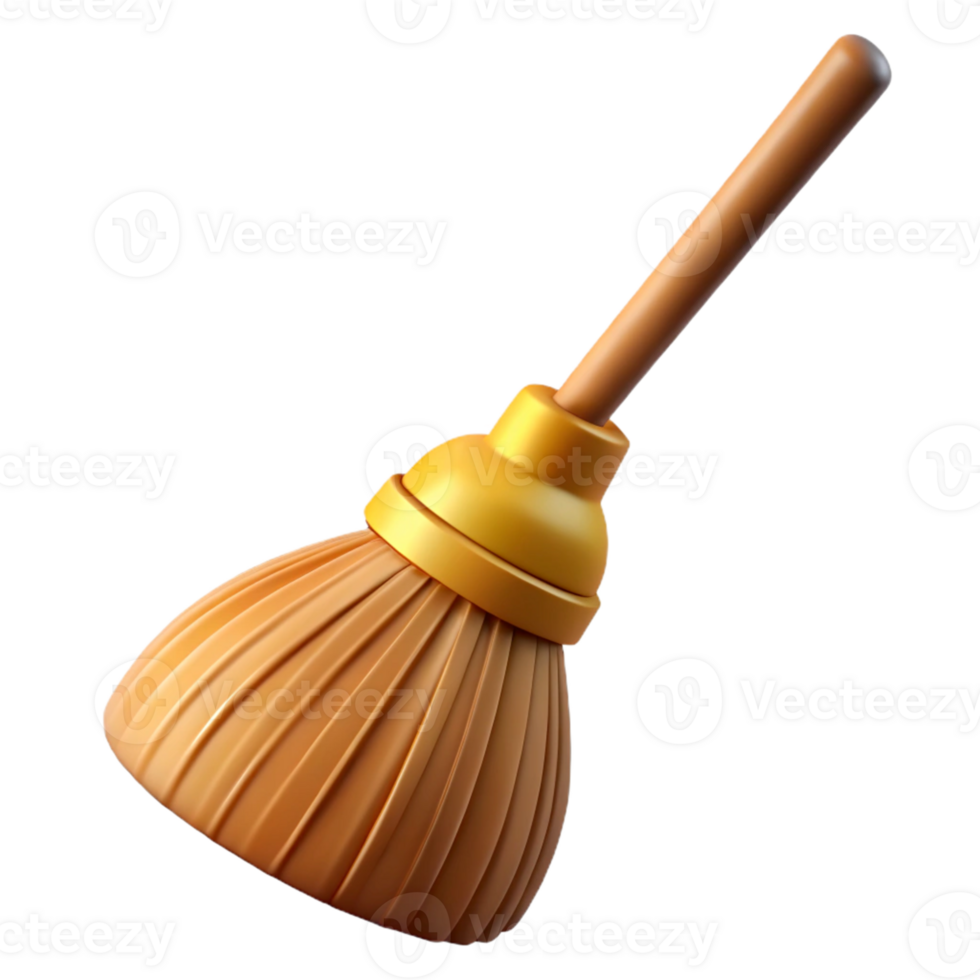 3D Render Broom Illustration, Cleaning Tool png