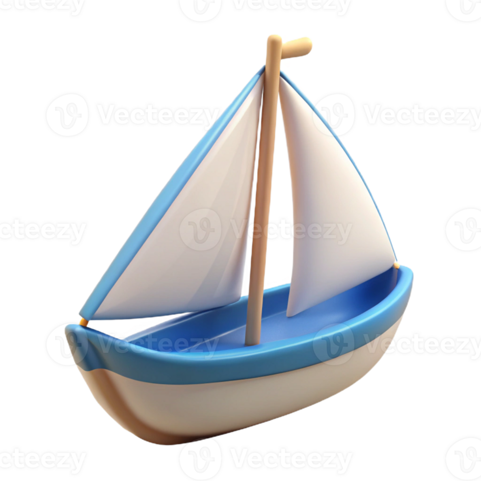 3D Render of a Cute Cartoon Sailboat png