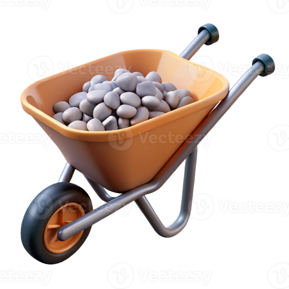 3D Render Wheelbarrow with Stones png