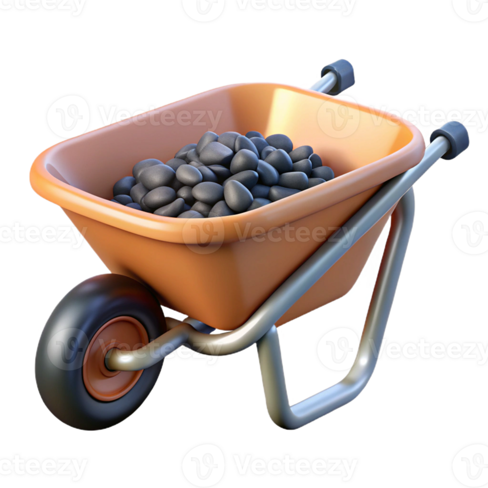 3D Render Wheelbarrow with Stones png