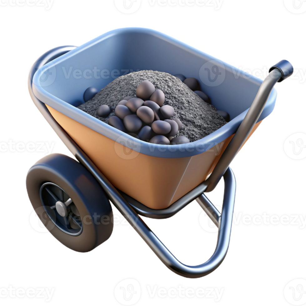 3D Render Wheelbarrow Sand Gravel Stones png