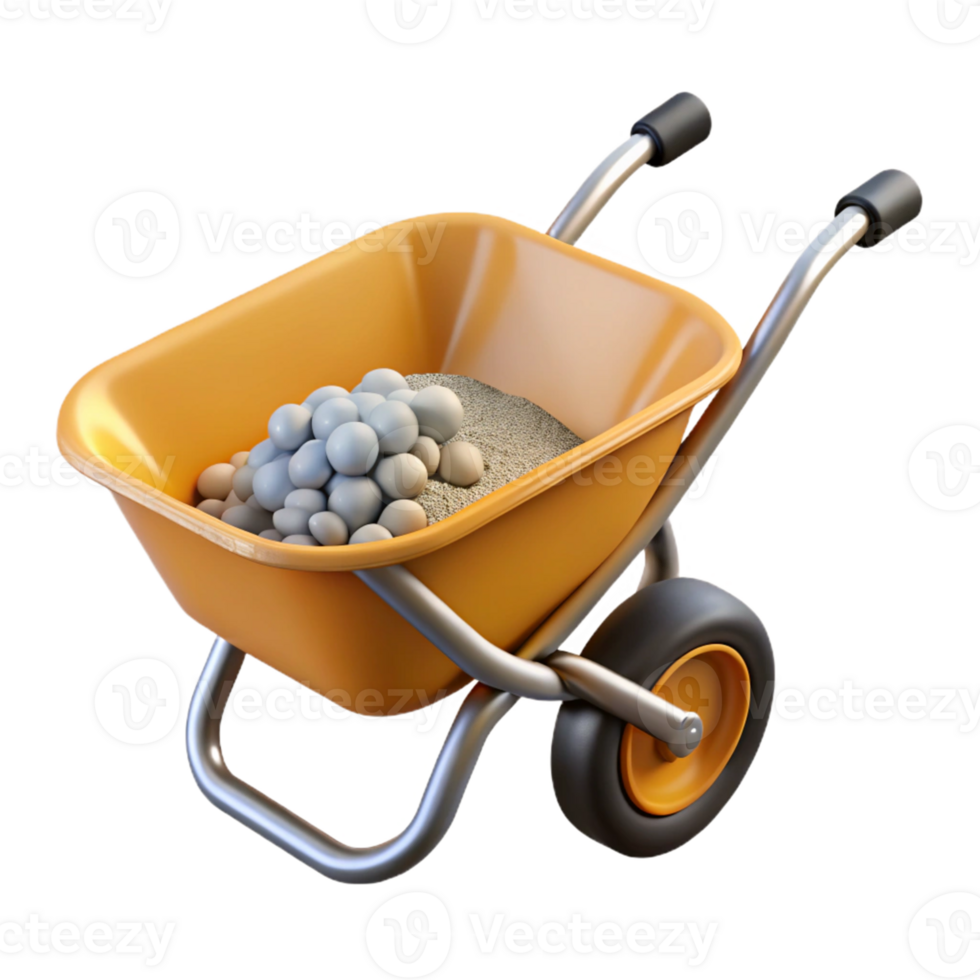 3D Illustration Orange Wheelbarrow Sand Gravel png