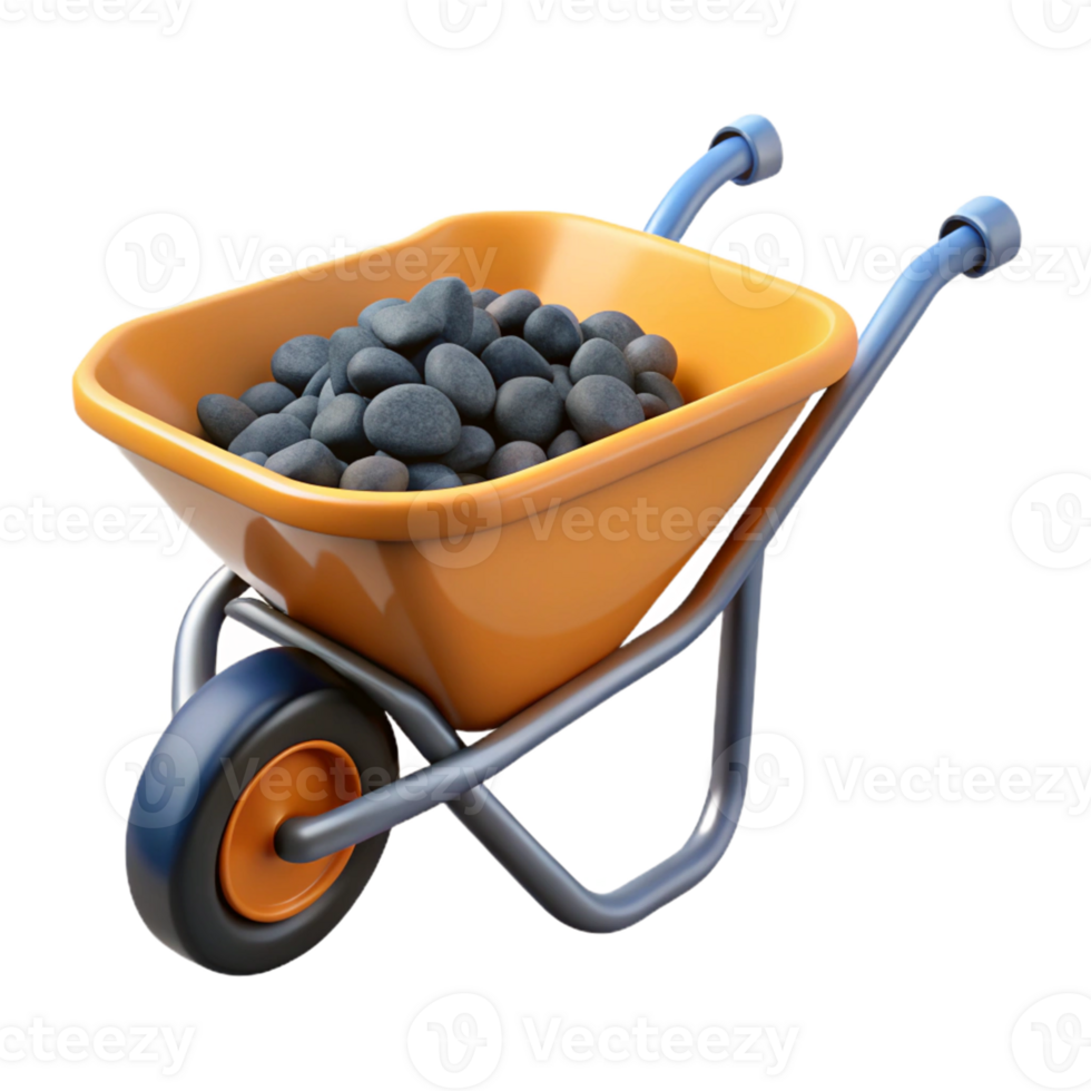 3D Render Wheelbarrow with Rocks png