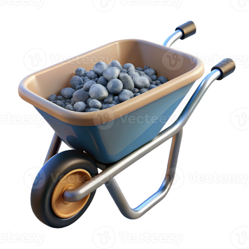 3D Render Wheelbarrow with Stones png