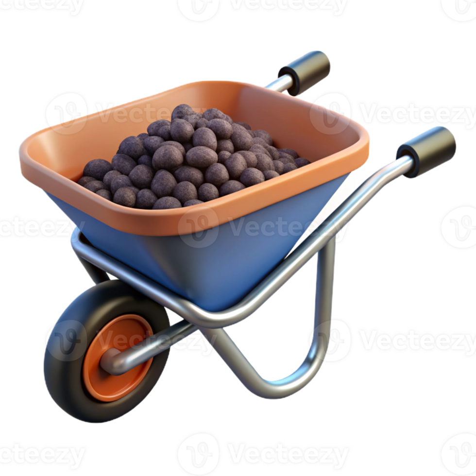 3D Render Wheelbarrow with Rocks Illustration png