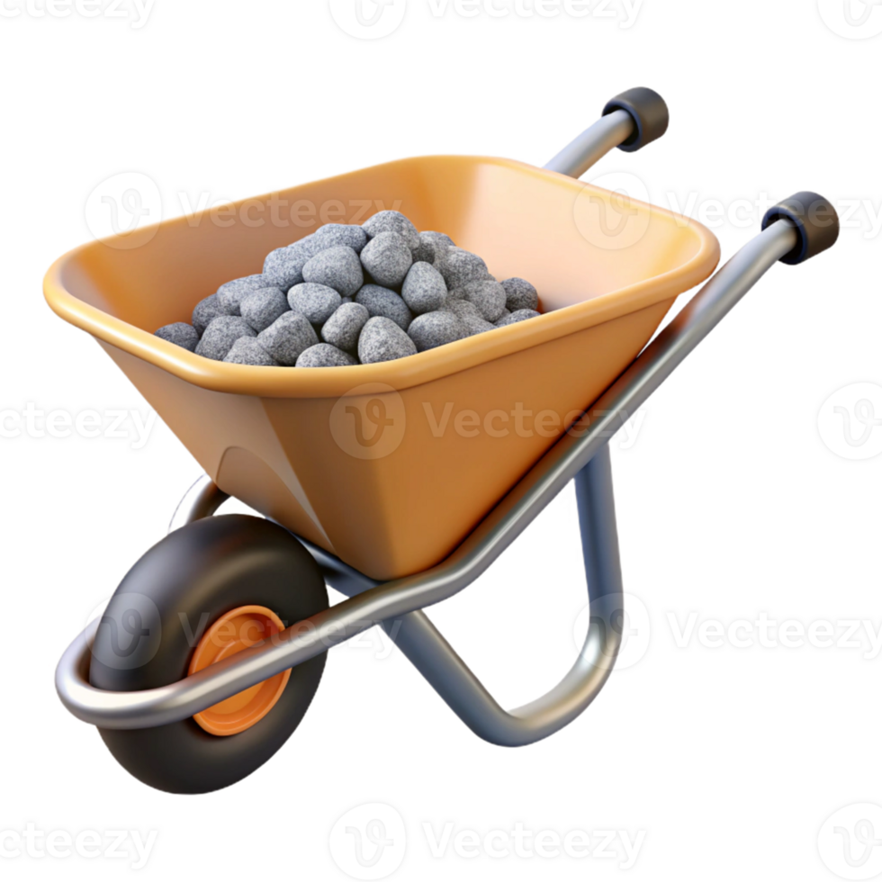 3D Render Wheelbarrow with Stones png