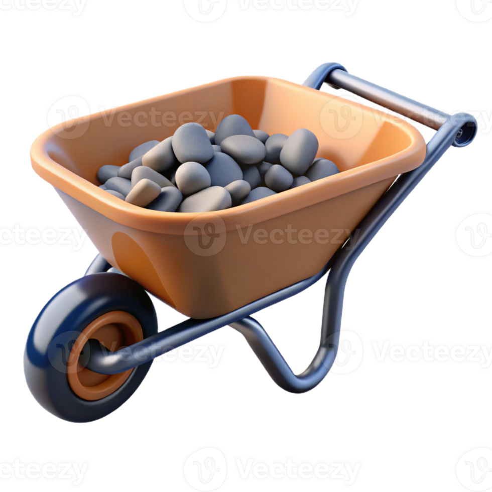3D Render Wheelbarrow Rocks Illustration png