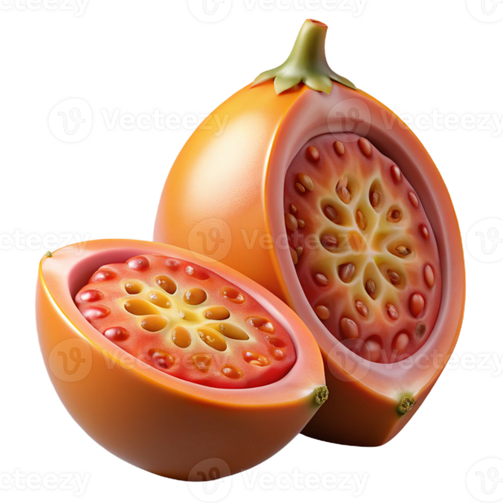 3D Illustration of a Tamarillo Fruit Sliced Open png