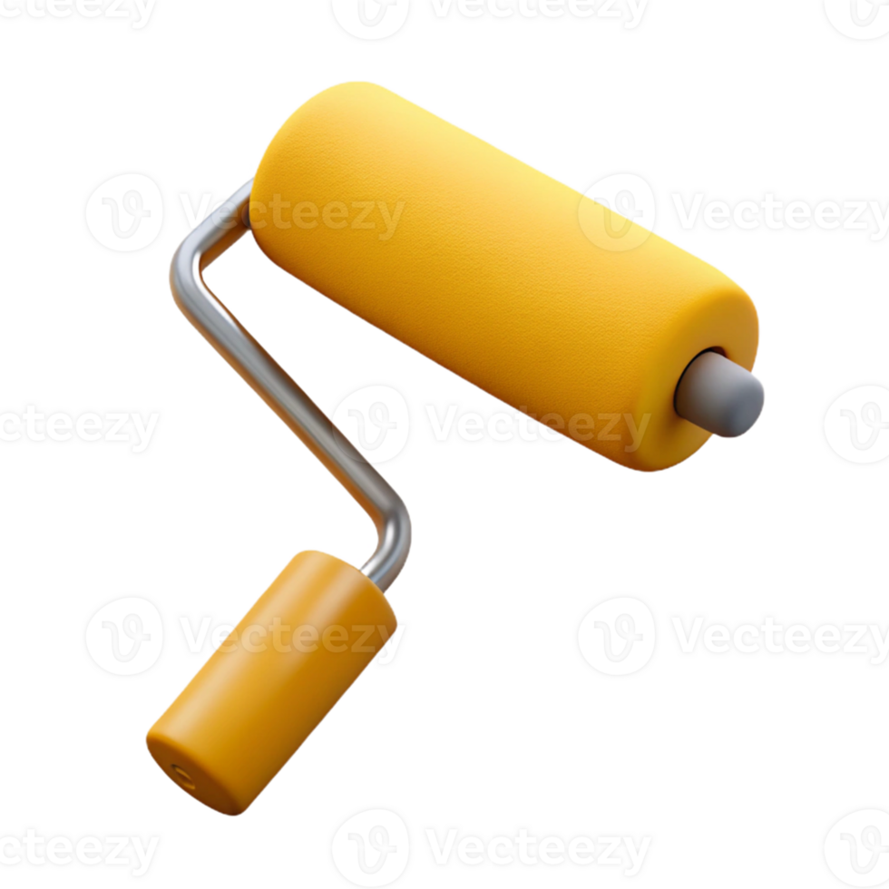 Yellow Paint Roller 3D Render png