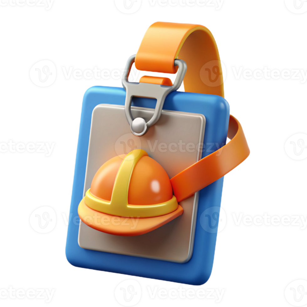 3D Render Orange Helmet ID Badge Illustration png
