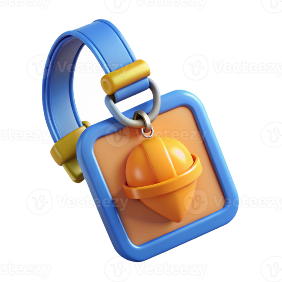 3D Render of Cartoon Tag with Helmet Charm png