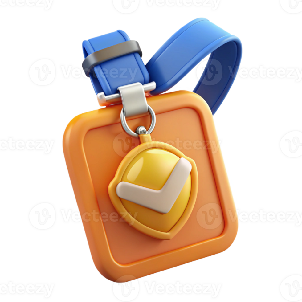 3D Render Orange Square Badge with Checkmark png