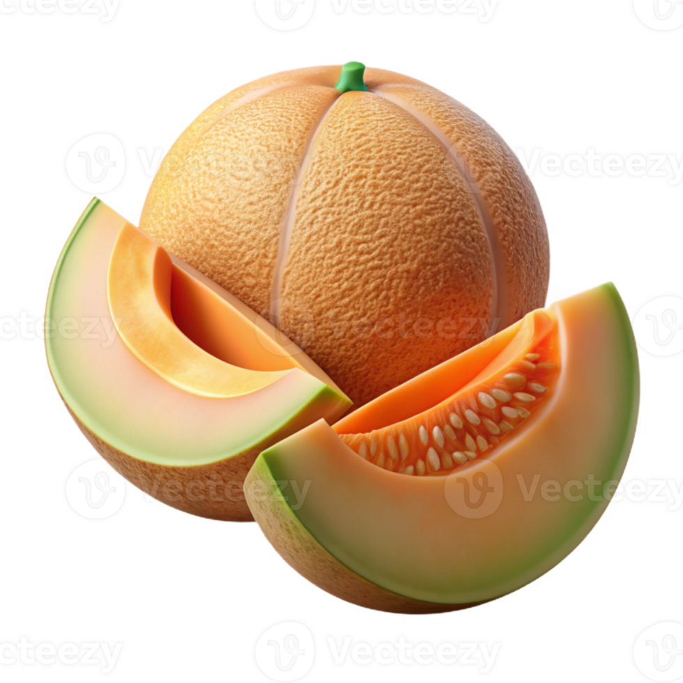 3D Render of Juicy Cantaloupe Melon png
