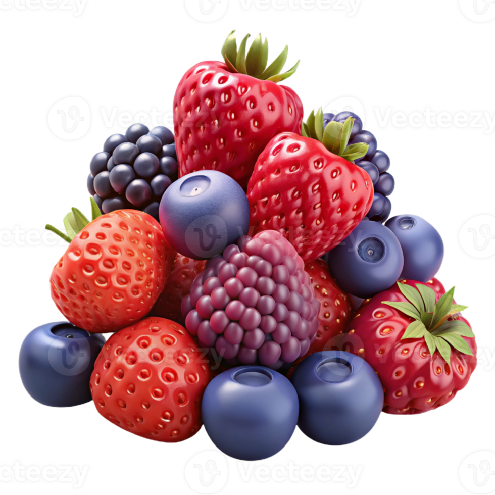 3D Berries Illustration Red Strawberries Blueberries Blackberries png