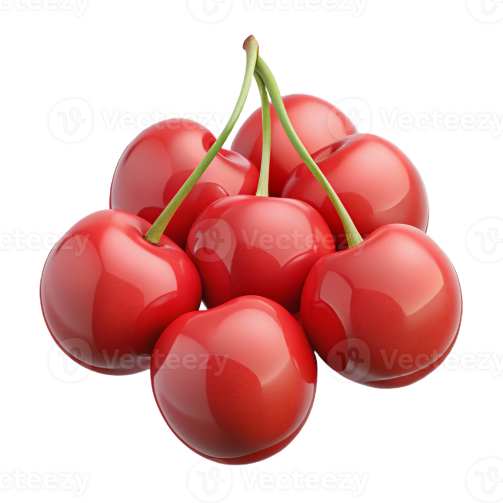 3D Render Shiny Red Cherries Illustration png