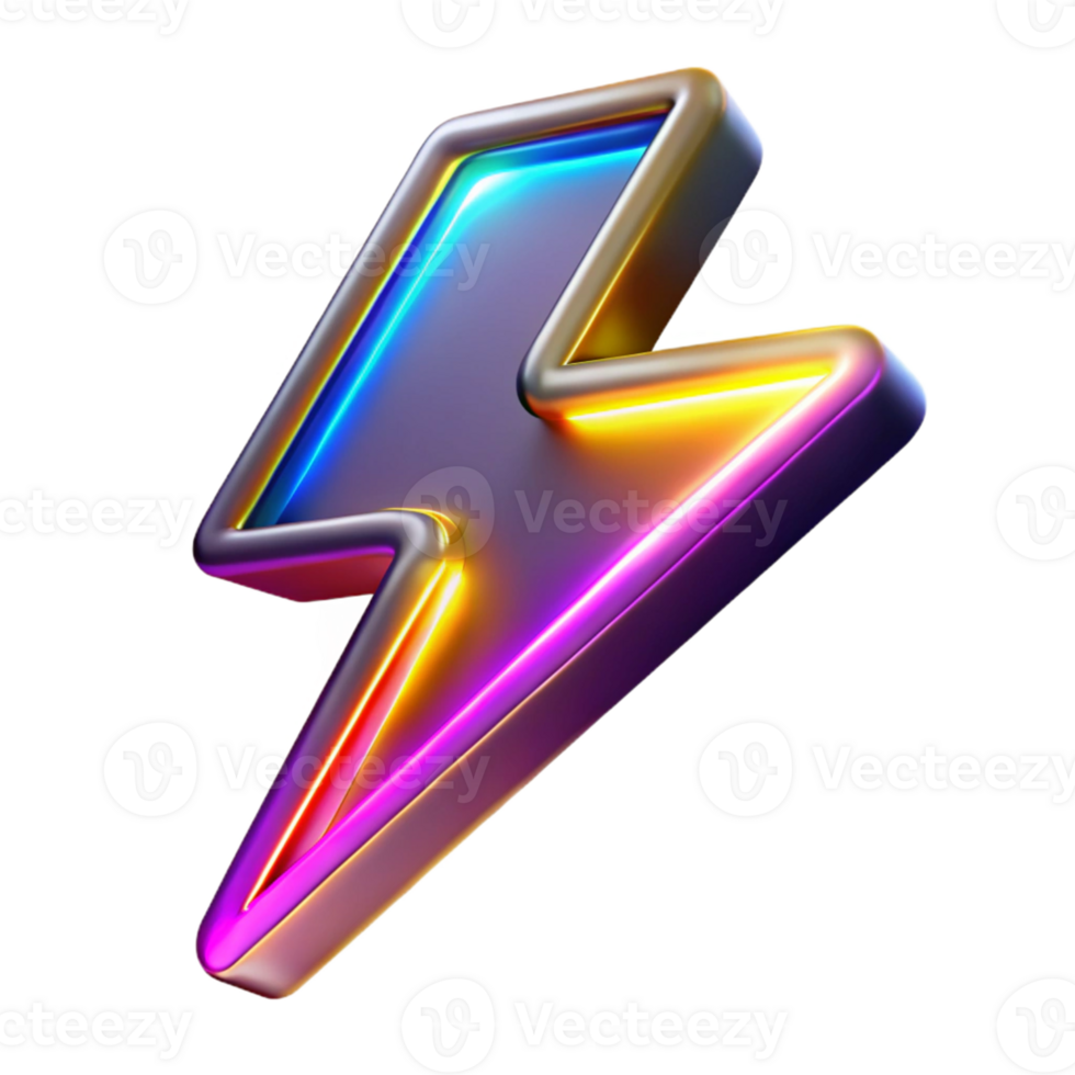 3D Neon Lightning Bolt Illustration png